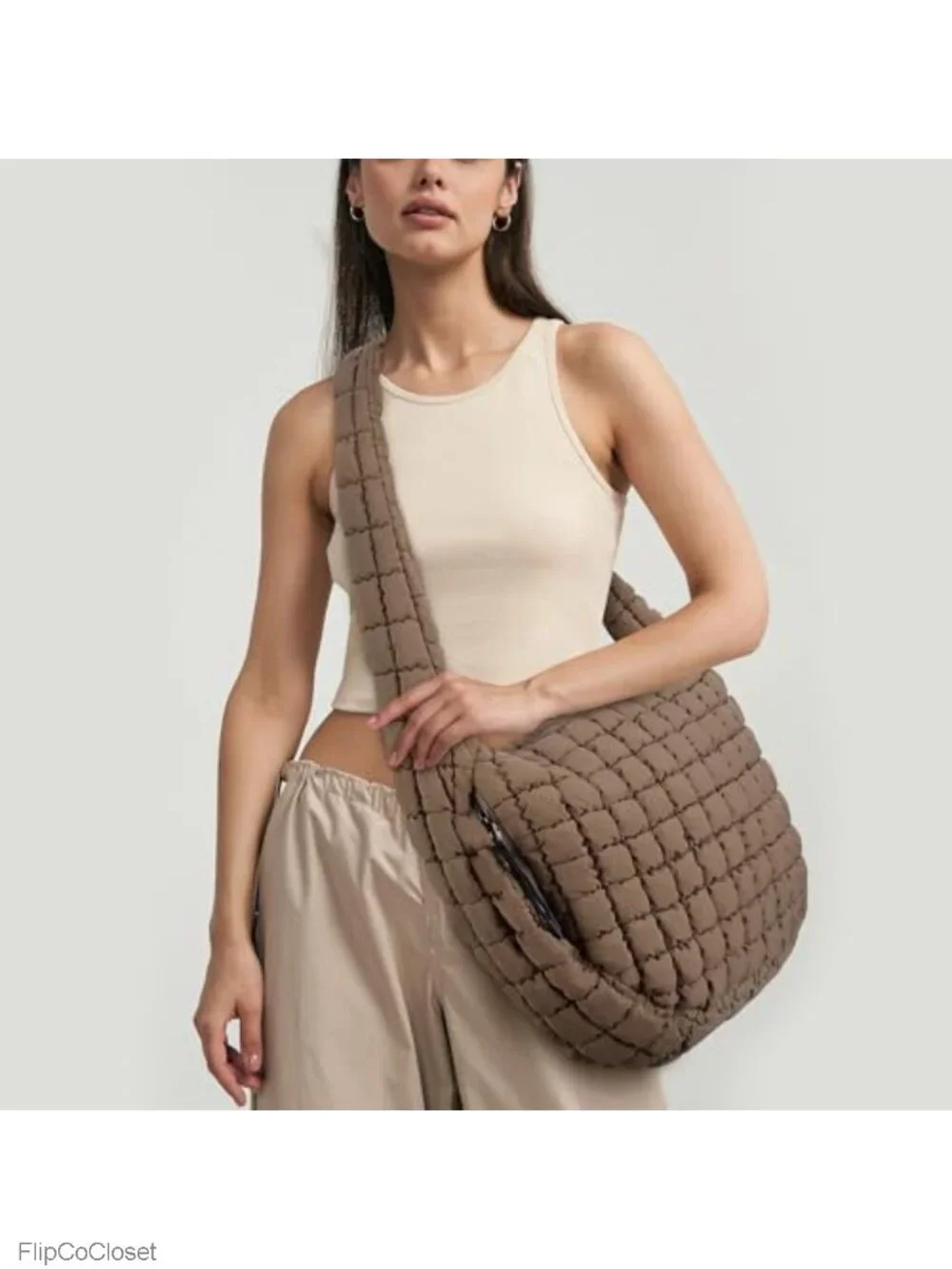 Quilted Tote Bag Large Nylon Puffer Shoulder Bag Lightweight Carryall